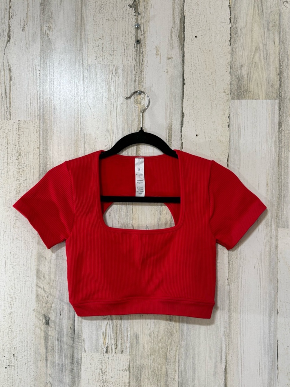 Red Ribbed Square-Neck Crop Top - Women